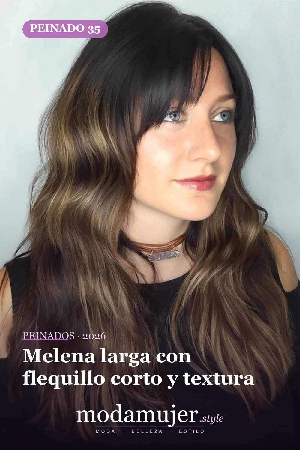 Melena larga con flequillo corto y textura — 50 ideas de cabello largo en capas con flequillo