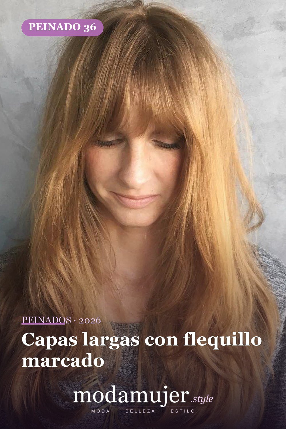 Capas largas con flequillo marcado — 50 ideas de cabello largo en capas con flequillo