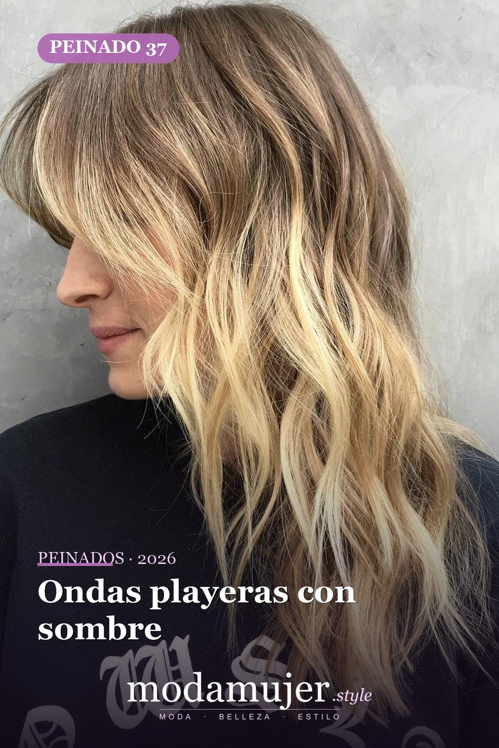 Ondas playeras con sombre — 50 ideas de cabello largo en capas con flequillo