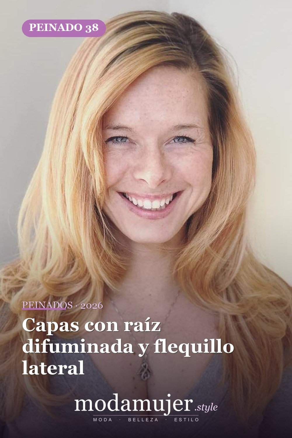 Capas con raíz difuminada y flequillo lateral — 50 ideas de cabello largo en capas con flequillo