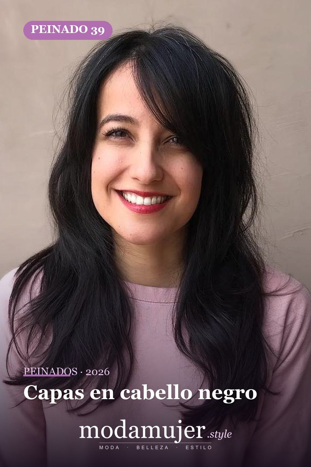 Capas en cabello negro — 50 ideas de cabello largo en capas con flequillo