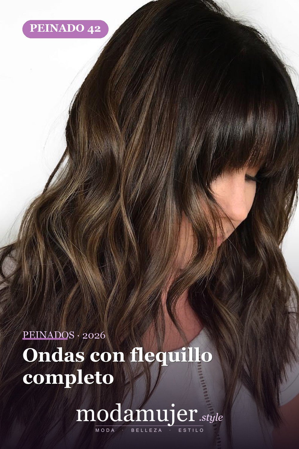 Ondas con flequillo completo — 50 ideas de cabello largo en capas con flequillo