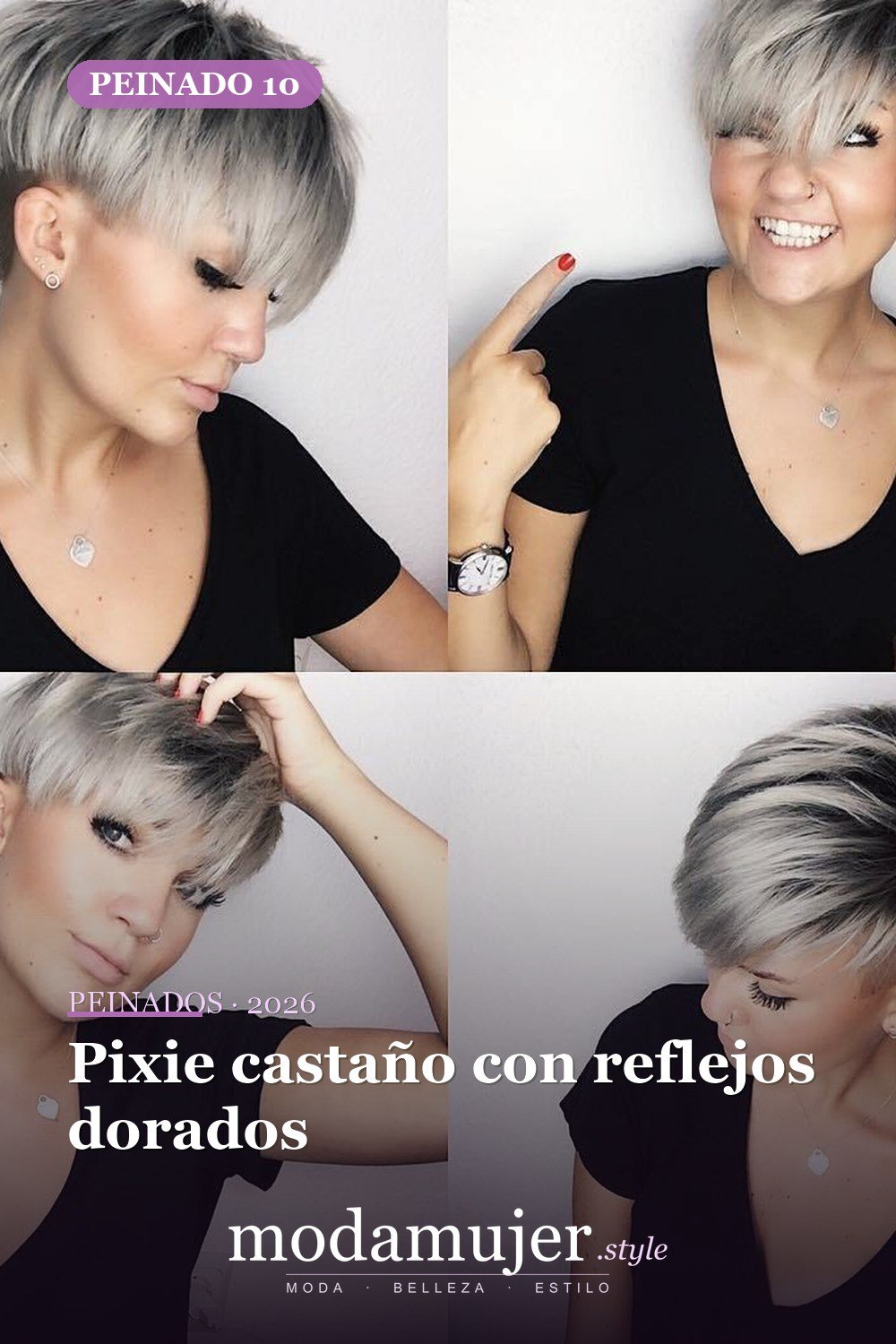 Pixie castaño con reflejos dorados — 50 ideas frescas de corte de duendecillo picado