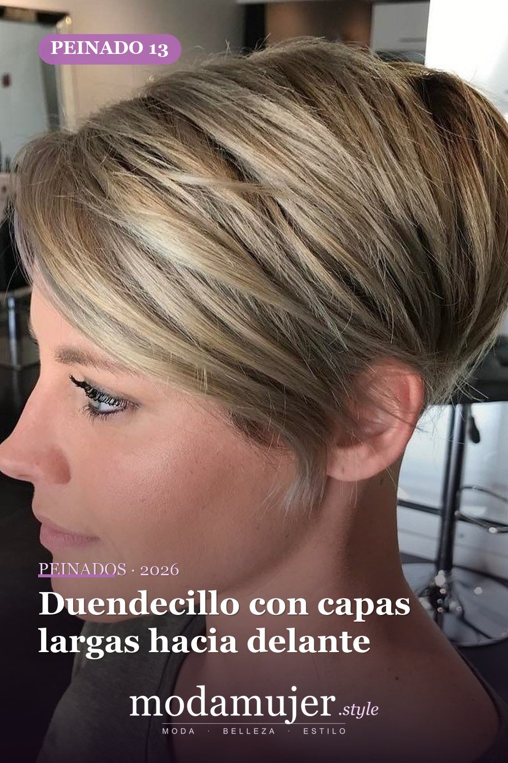 Duendecillo con capas largas hacia delante — 50 ideas frescas de corte de duendecillo picado