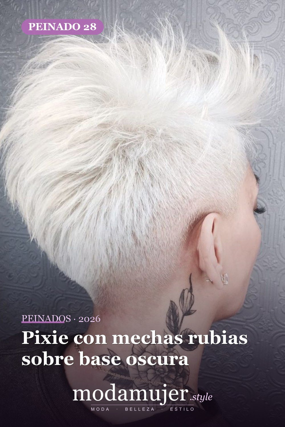 Pixie con mechas rubias sobre base oscura — 50 ideas frescas de corte de duendecillo picado