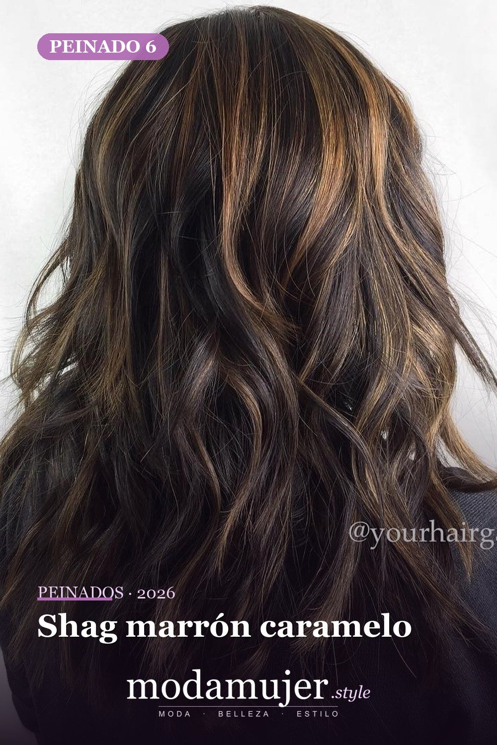 Shag marrón caramelo — 50 ideas y tendencias de corte de pelo de pelusa larga