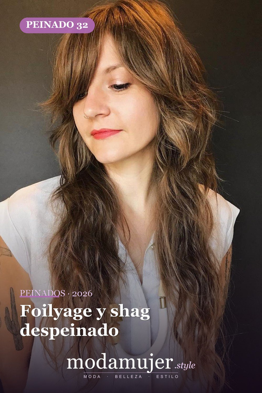 Foilyage y shag despeinado — 50 ideas y tendencias de corte de pelo de pelusa larga