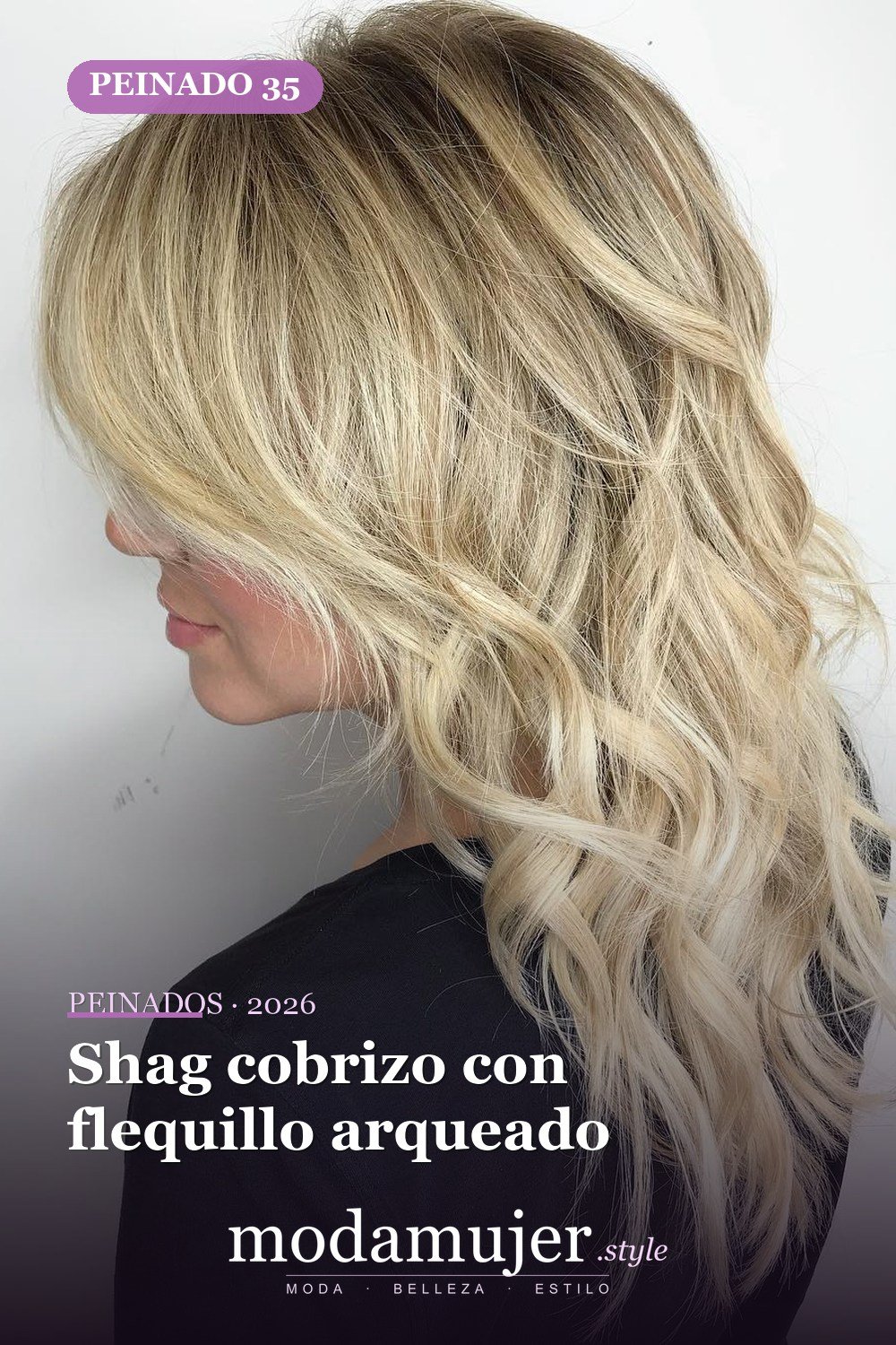Shag cobrizo con flequillo arqueado — 50 ideas y tendencias de corte de pelo de pelusa larga