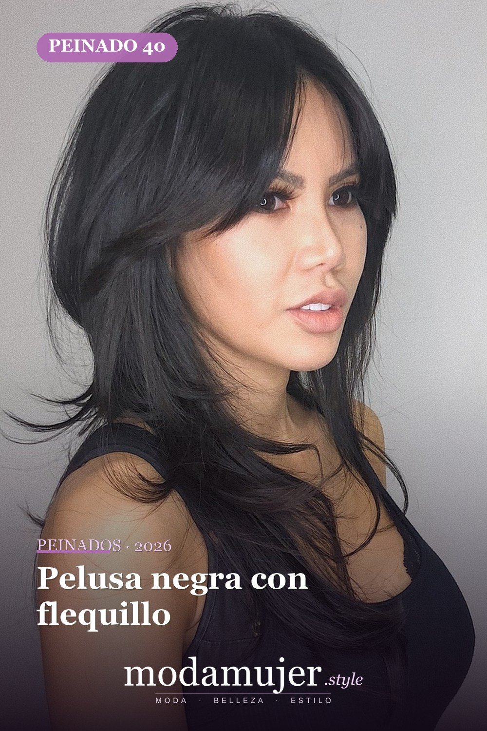 Pelusa negra con flequillo — 50 ideas y tendencias de corte de pelo de pelusa larga