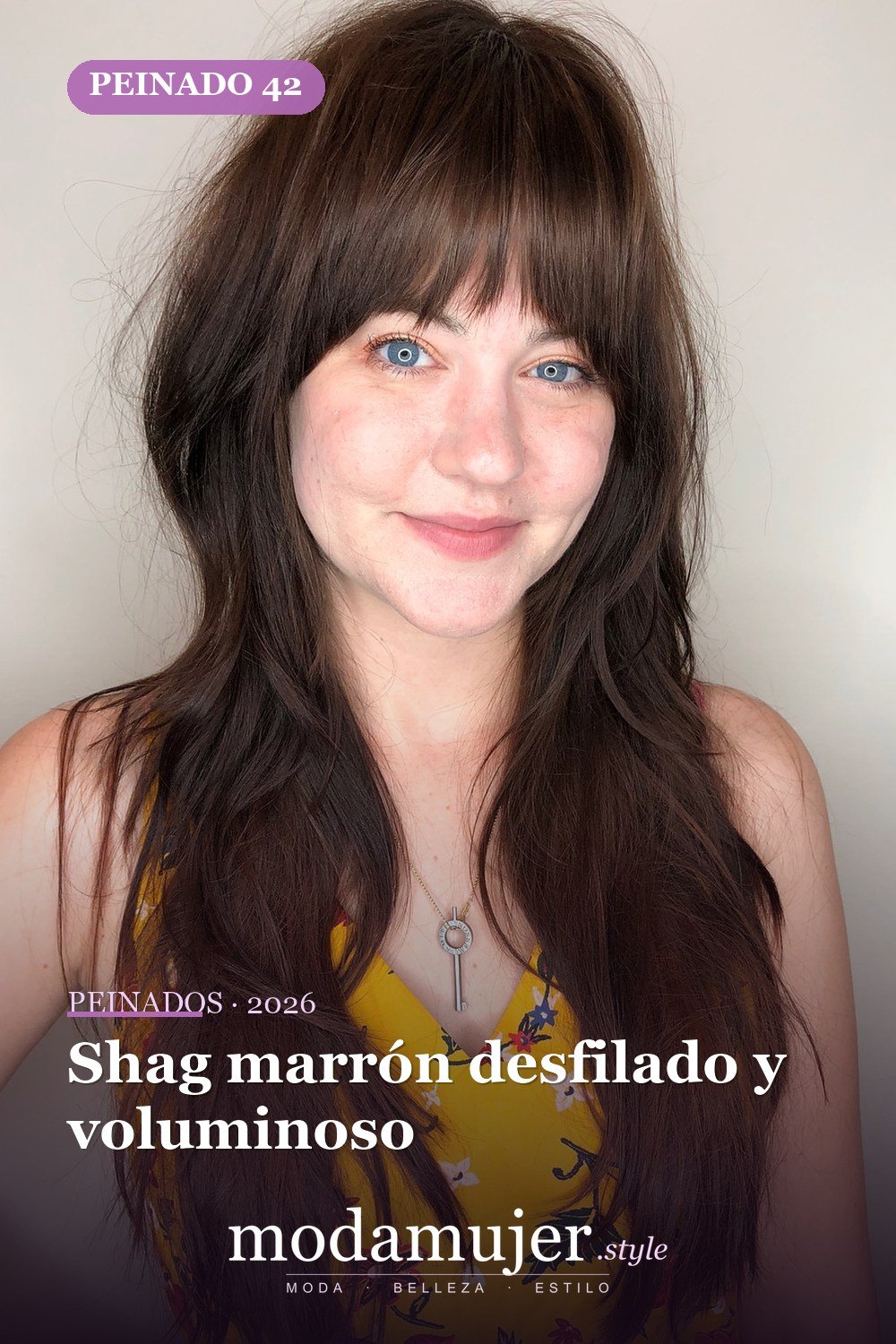Shag marrón desfilado y voluminoso — 50 ideas y tendencias de corte de pelo de pelusa larga