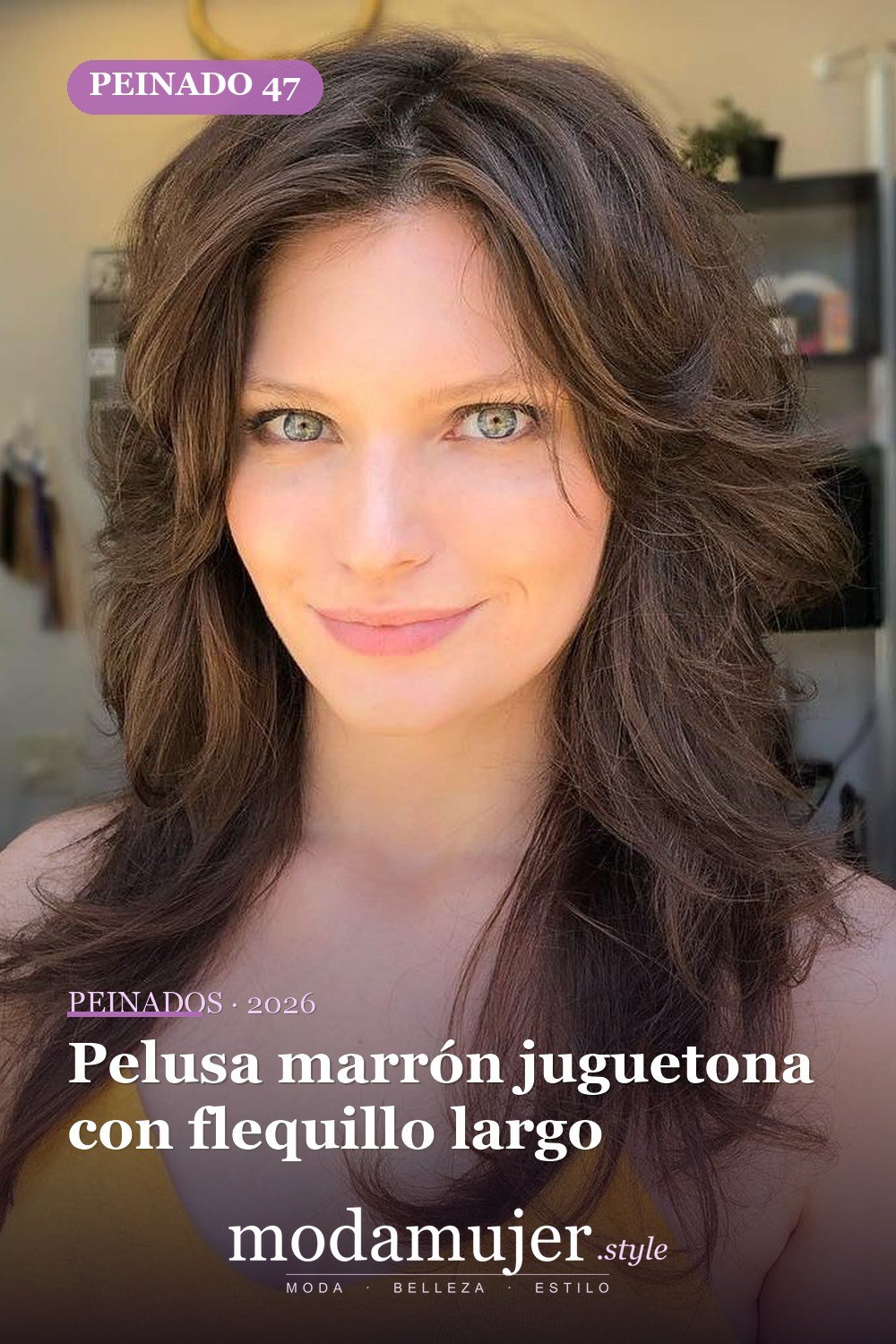 Pelusa marrón juguetona con flequillo largo — 50 ideas y tendencias de corte de pelo de pelusa larga