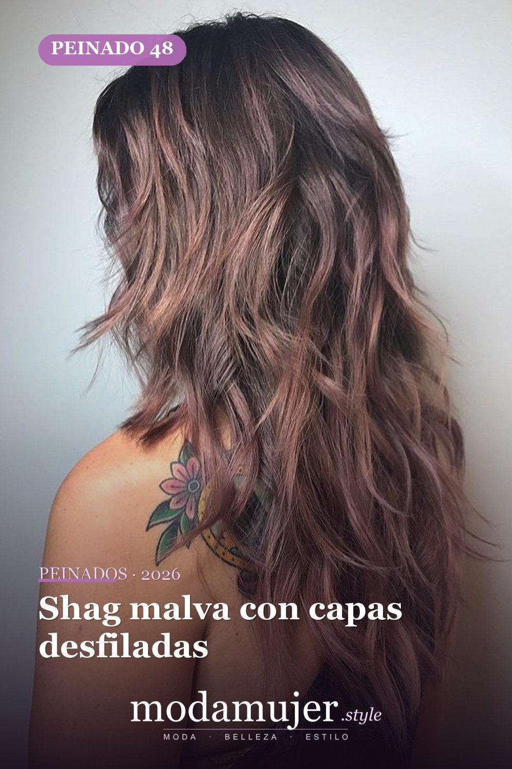 Shag malva con capas desfiladas — 50 ideas y tendencias de corte de pelo de pelusa larga