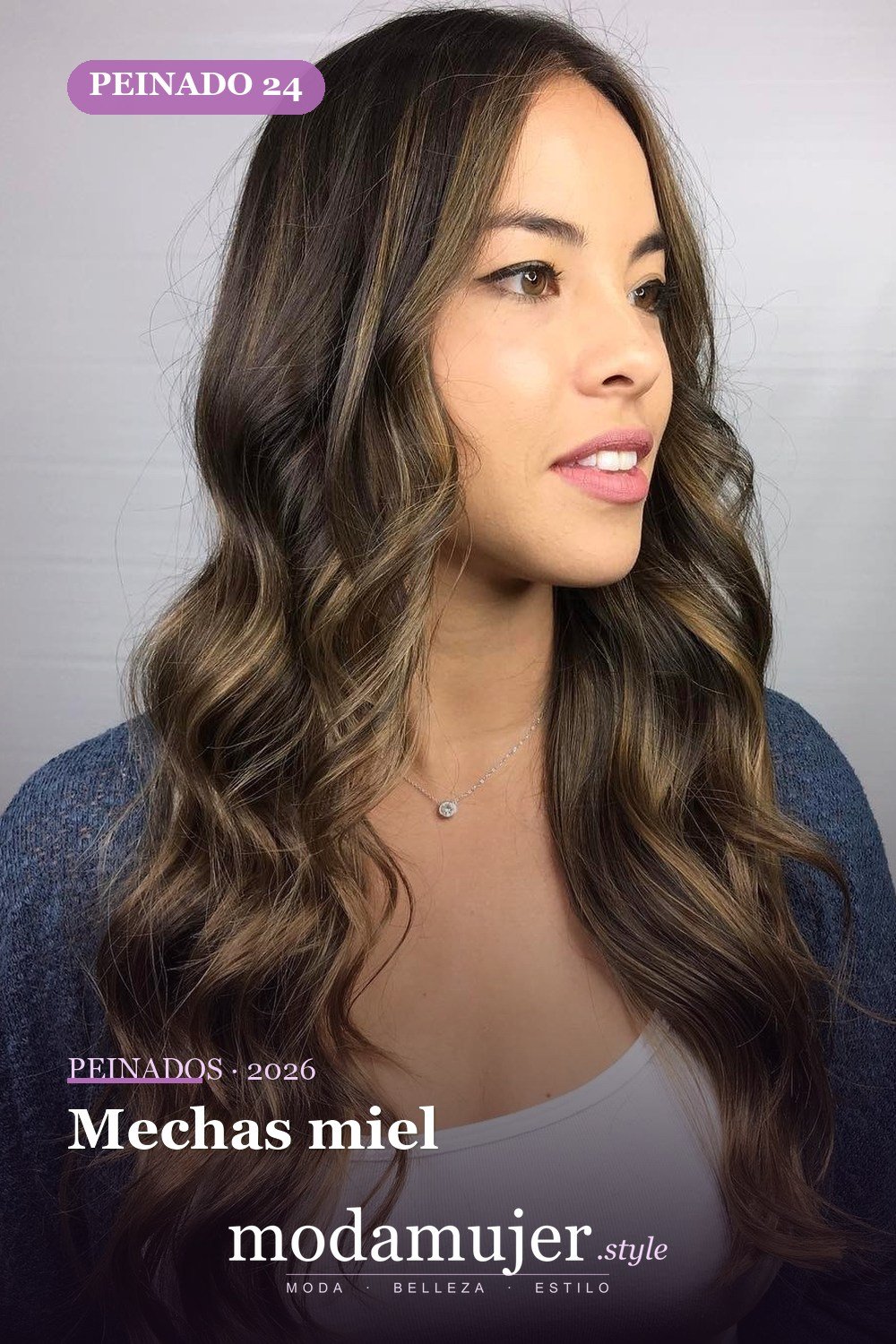 Mechas miel — 50 mejores cortes de pelo para caras largas en 2026