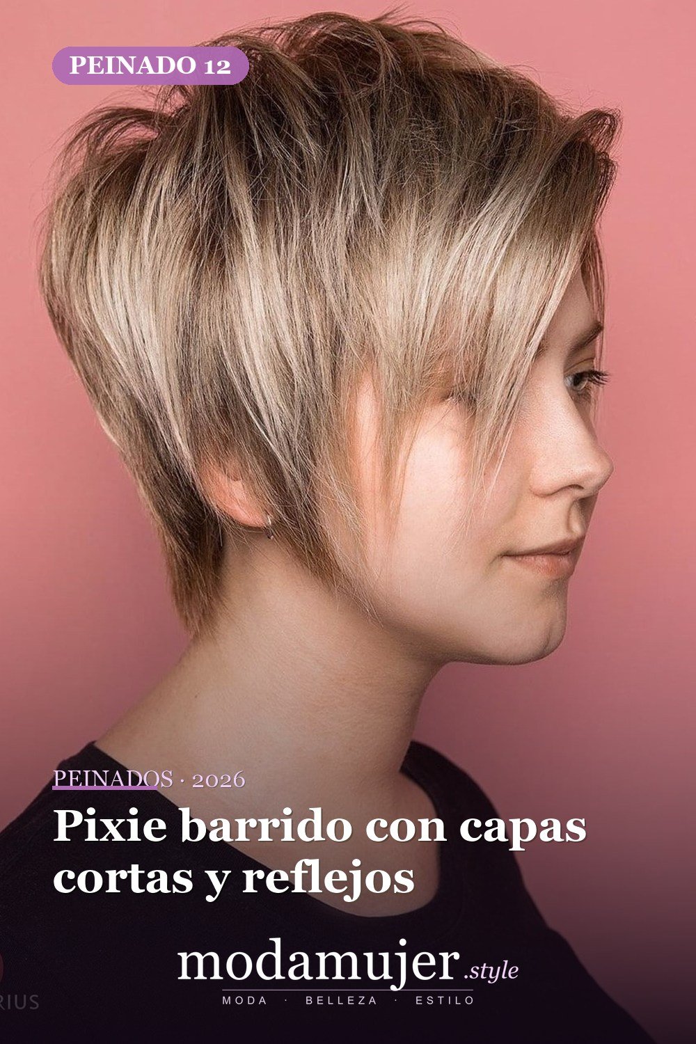 Pixie barrido con capas cortas y reflejos — 50 mejores ideas de cortes y peinados pixie para 2026