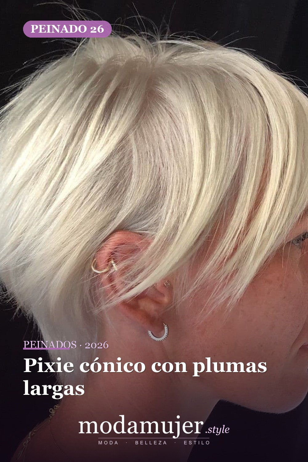 Pixie cónico con plumas largas — 50 mejores ideas de cortes y peinados pixie para 2026