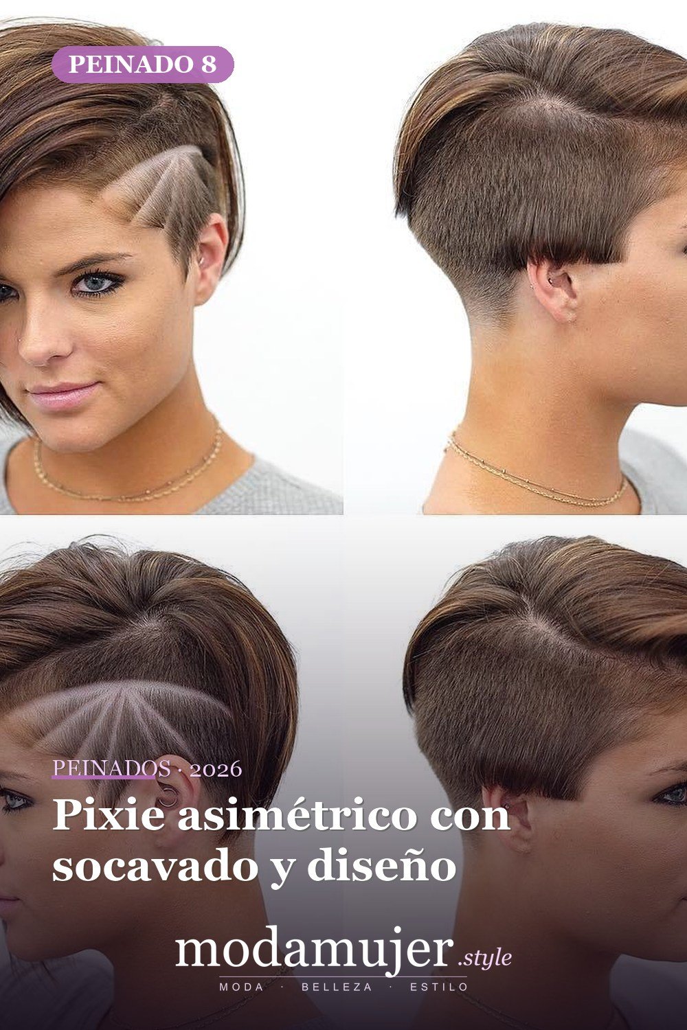 Pixie asimétrico con socavado y diseño — 50 nuevas ideas de corte de duendecillo con flequillo para la temporada actual