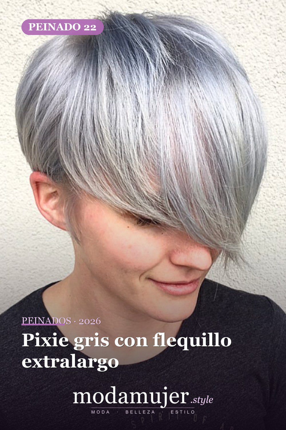 Pixie gris con flequillo extralargo — 50 nuevas ideas de corte de duendecillo con flequillo para la temporada actual