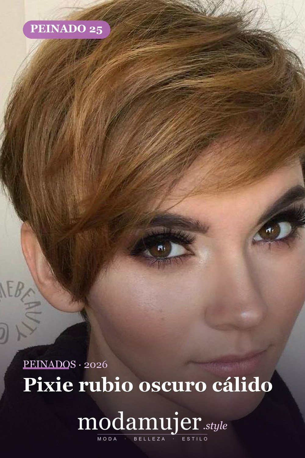 Pixie rubio oscuro cálido — 50 nuevas ideas de corte de duendecillo con flequillo para la temporada actual