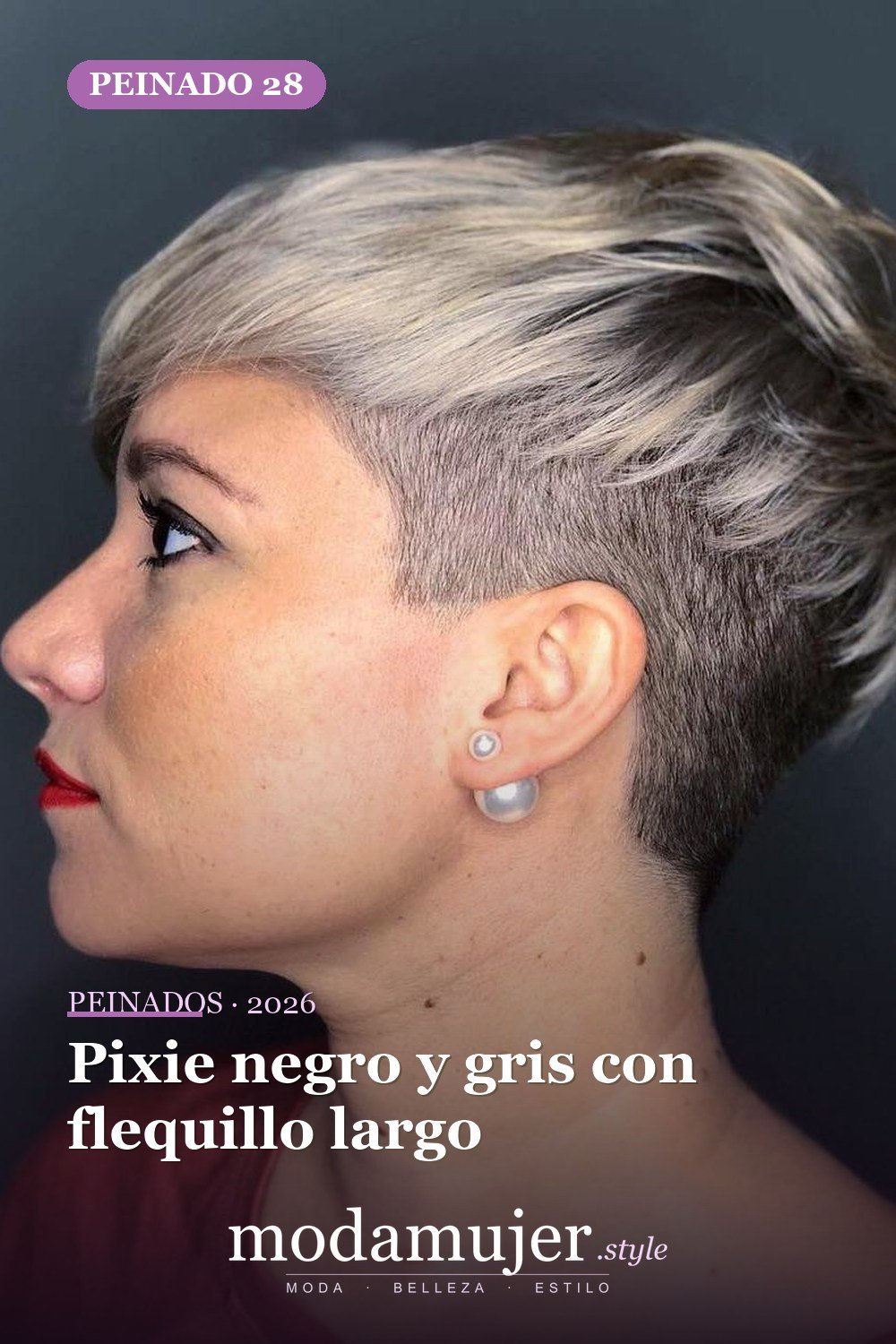 Pixie negro y gris con flequillo largo — 50 nuevas ideas de corte de duendecillo con flequillo para la temporada actual