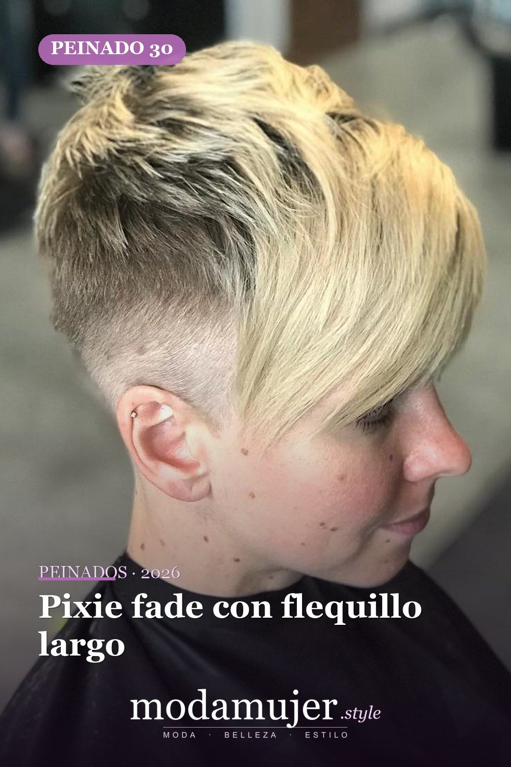Pixie fade con flequillo largo — 50 nuevas ideas de corte de duendecillo con flequillo para la temporada actual