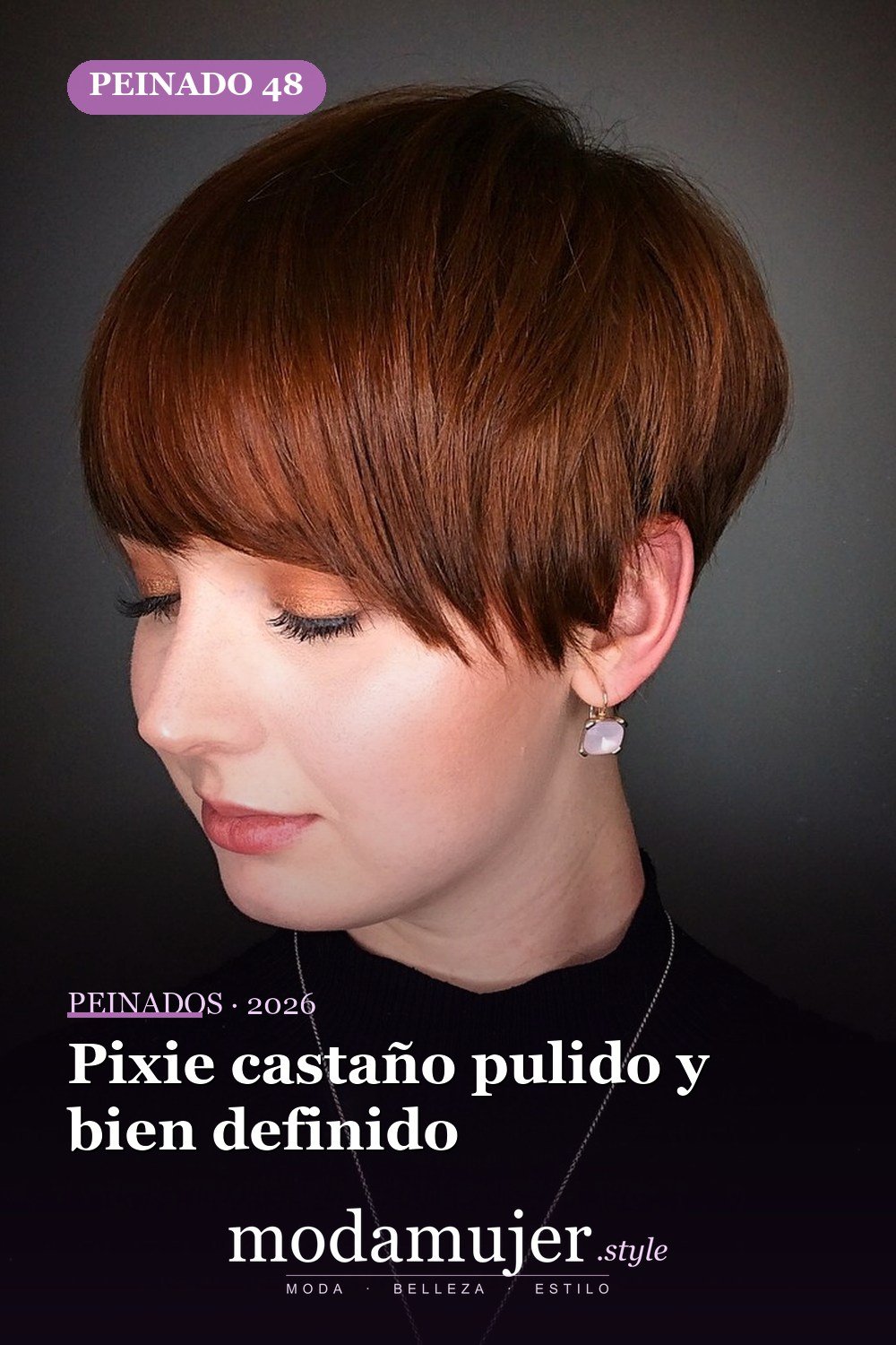 Pixie castaño pulido y bien definido — 50 nuevas ideas de corte de duendecillo con flequillo para la temporada actual