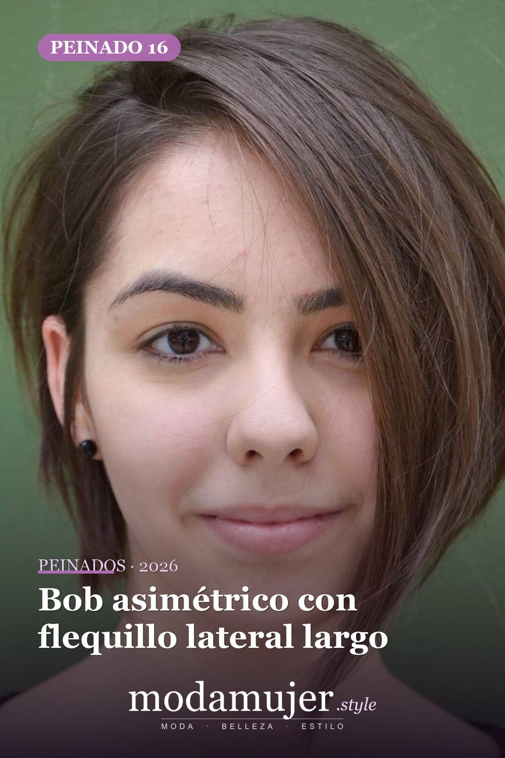 Bob asimétrico con flequillo lateral largo — 50 nuevos cortes de pelo cortos y peinados bob para 2026