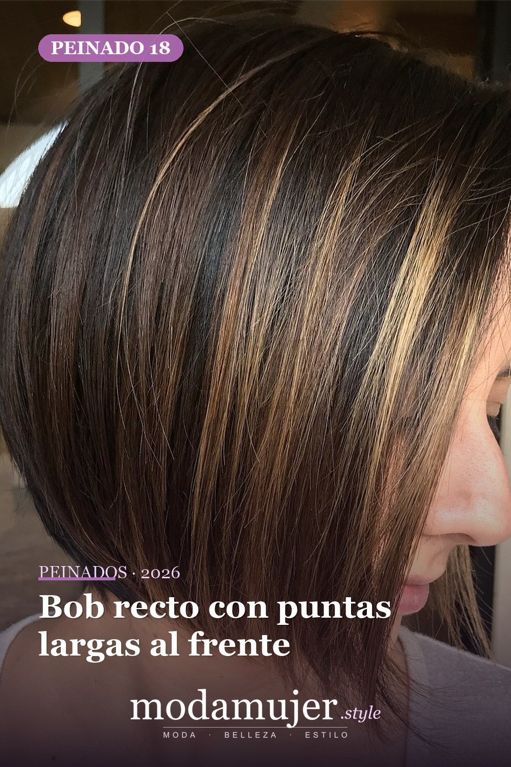 Bob recto con puntas largas al frente — 50 nuevos cortes de pelo cortos y peinados bob para 2026