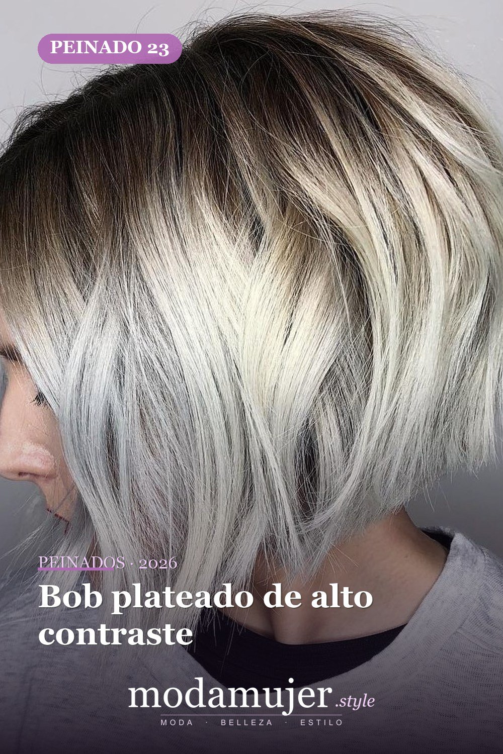 Bob plateado de alto contraste — 50 nuevos cortes de pelo cortos y peinados bob para 2026