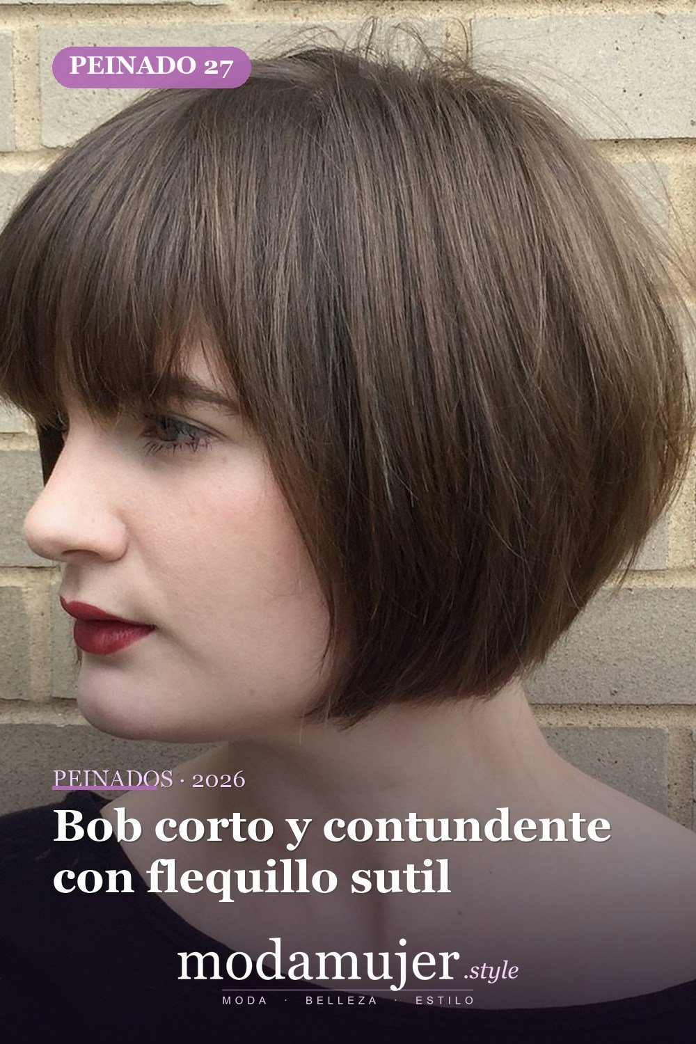 Bob corto y contundente con flequillo sutil — 50 nuevos cortes de pelo cortos y peinados bob para 2026