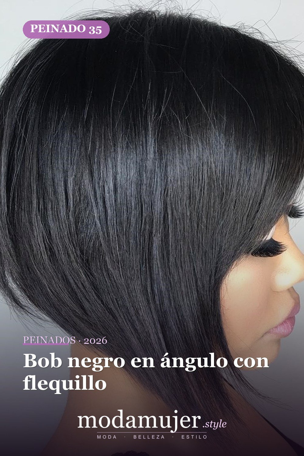 Bob negro en ángulo con flequillo — 50 nuevos cortes de pelo cortos y peinados bob para 2026