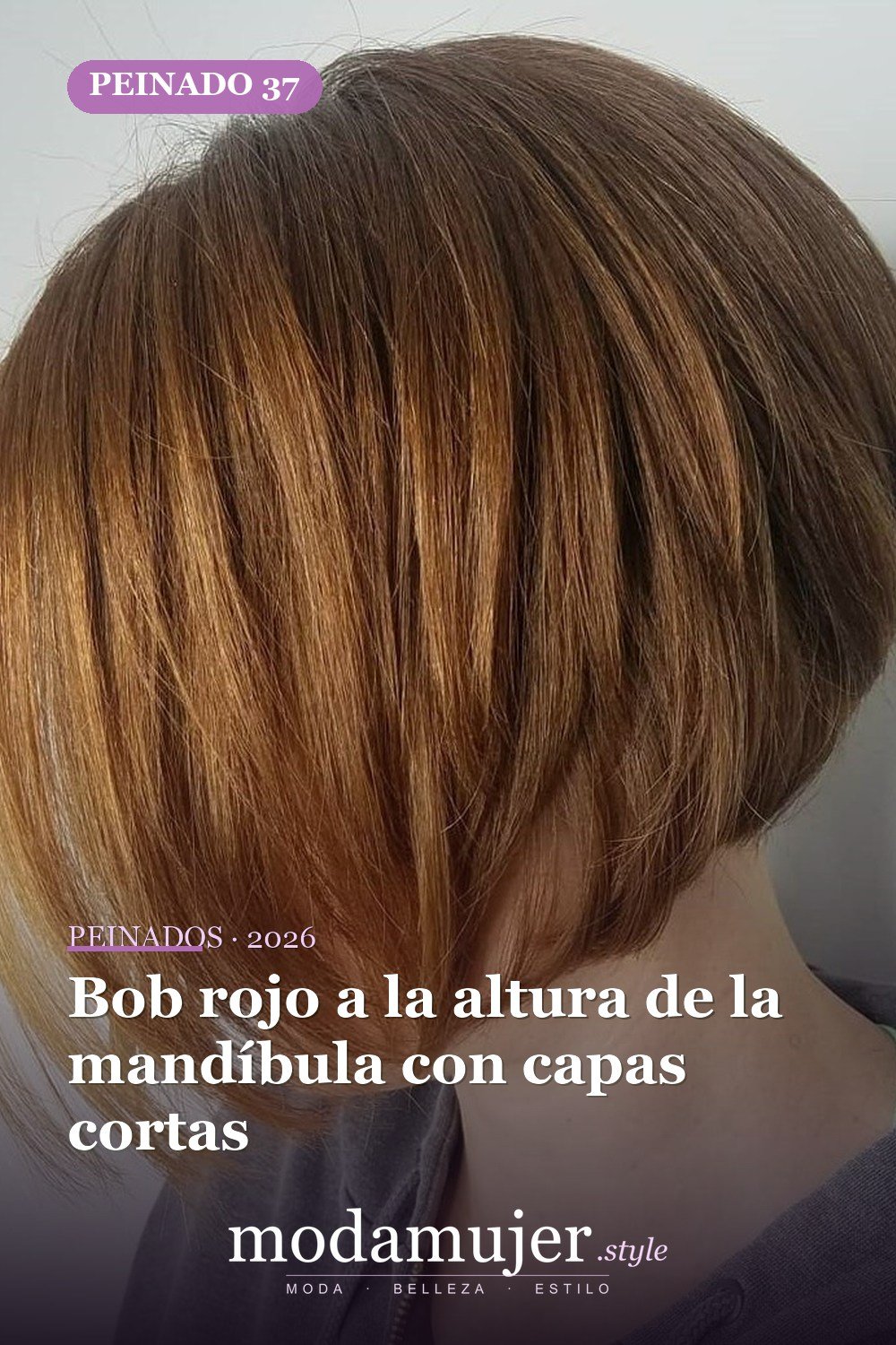 Bob rojo a la altura de la mandíbula con capas cortas — 50 nuevos cortes de pelo cortos y peinados bob para 2026
