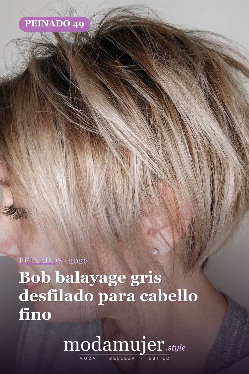 Bob balayage gris desfilado para cabello fino — 50 nuevos cortes de pelo cortos y peinados bob para 2026