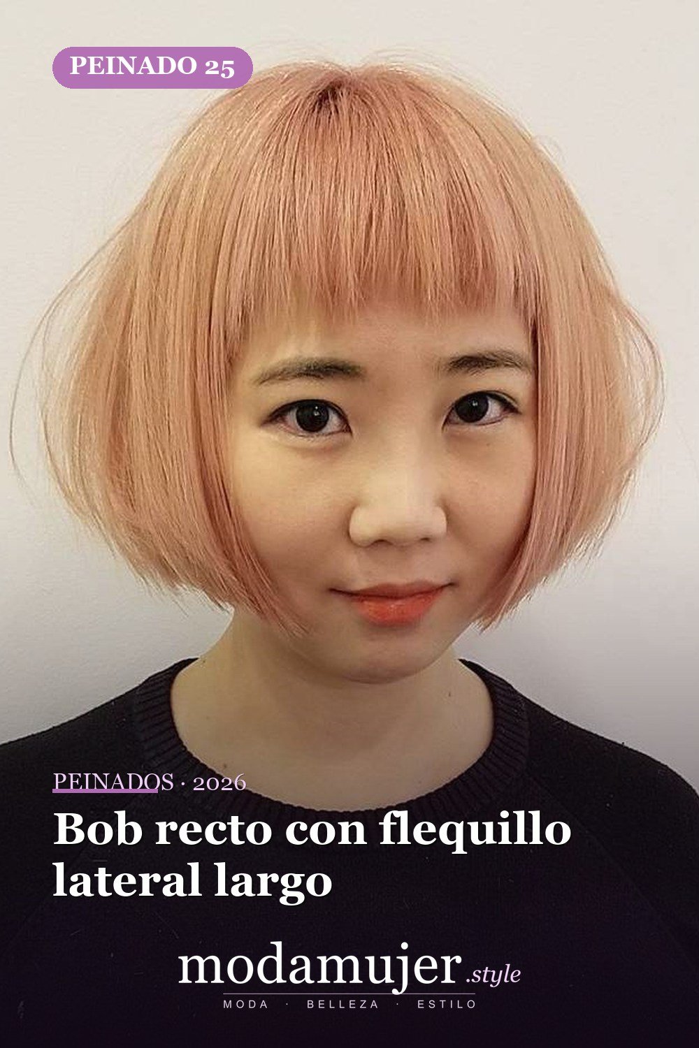 Bob recto con flequillo lateral largo — 50 peinados cortos para caras redondas con efecto adelgazante