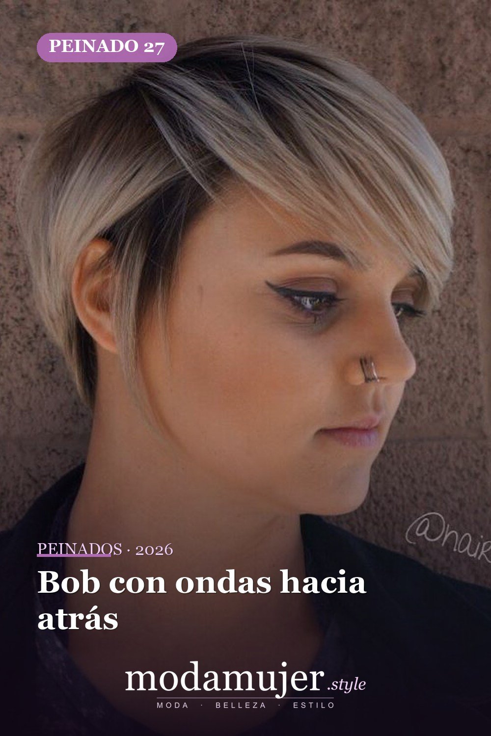 Bob con ondas hacia atrás — 50 peinados cortos para caras redondas con efecto adelgazante