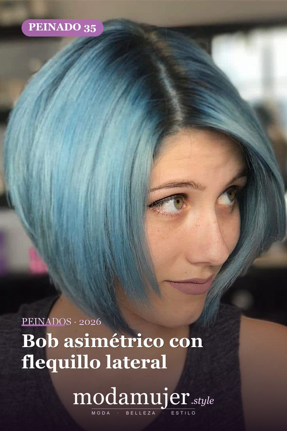 Bob asimétrico con flequillo lateral — 50 peinados cortos para caras redondas con efecto adelgazante