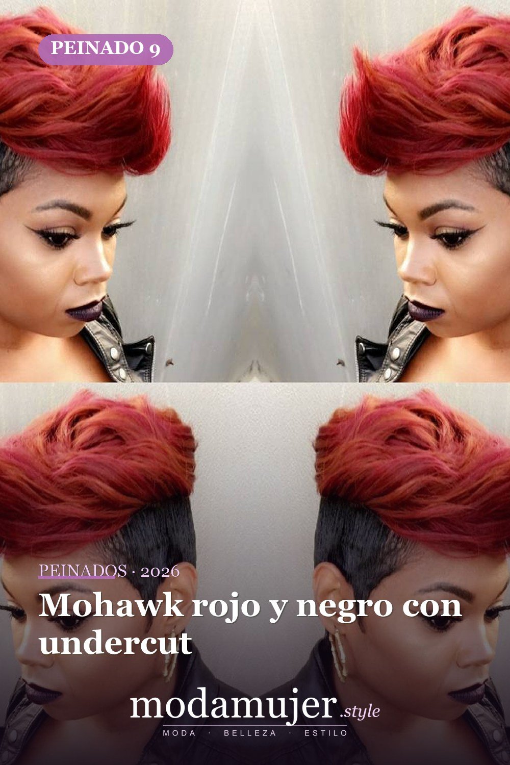 Mohawk rojo y negro con undercut — 50 peinados cortos para mujeres negras que roban todas las miradas