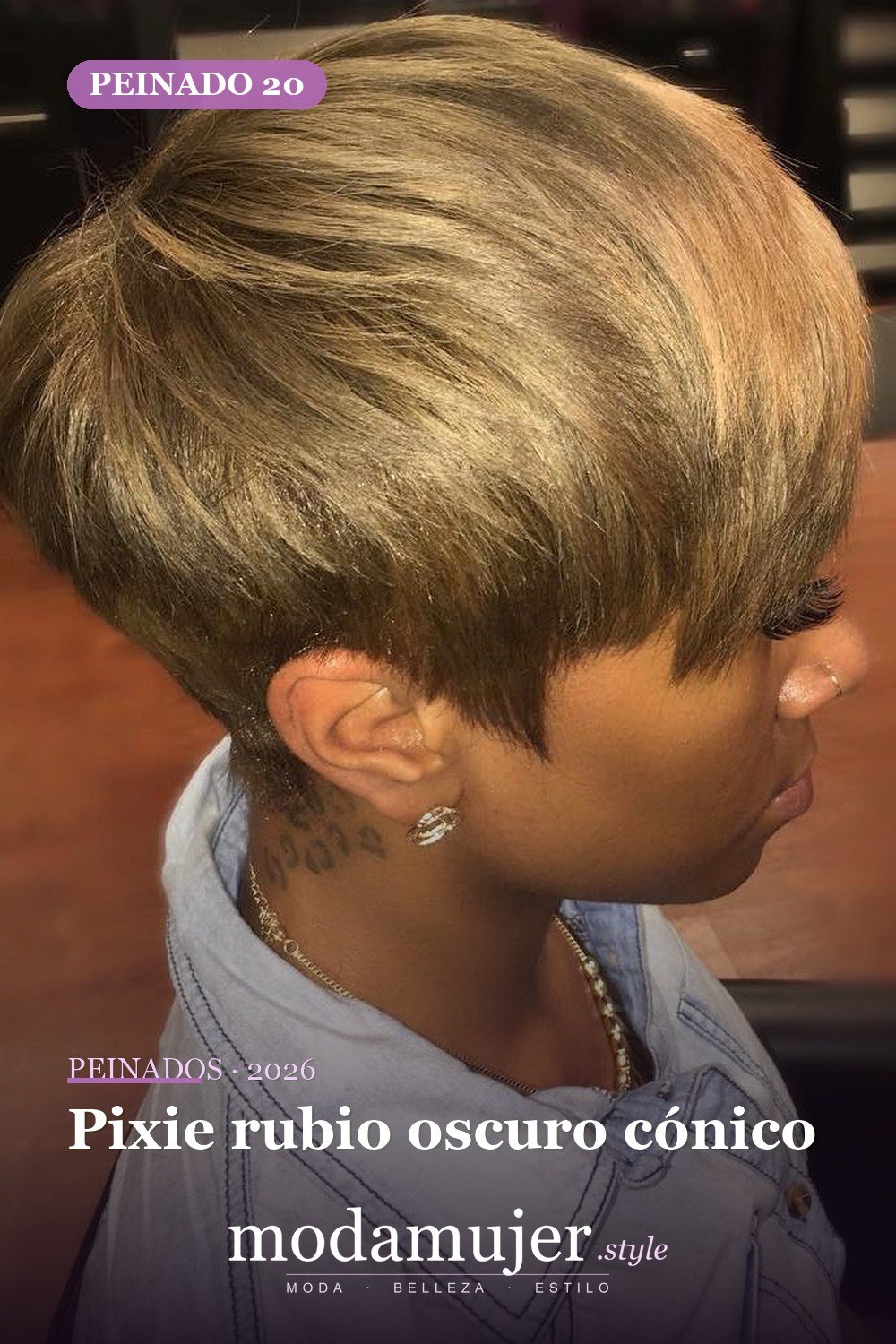 Pixie rubio oscuro cónico — 50 peinados cortos para mujeres negras que roban todas las miradas
