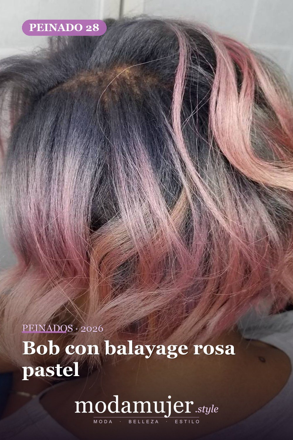 Bob con balayage rosa pastel — 50 peinados cortos para mujeres negras que roban todas las miradas