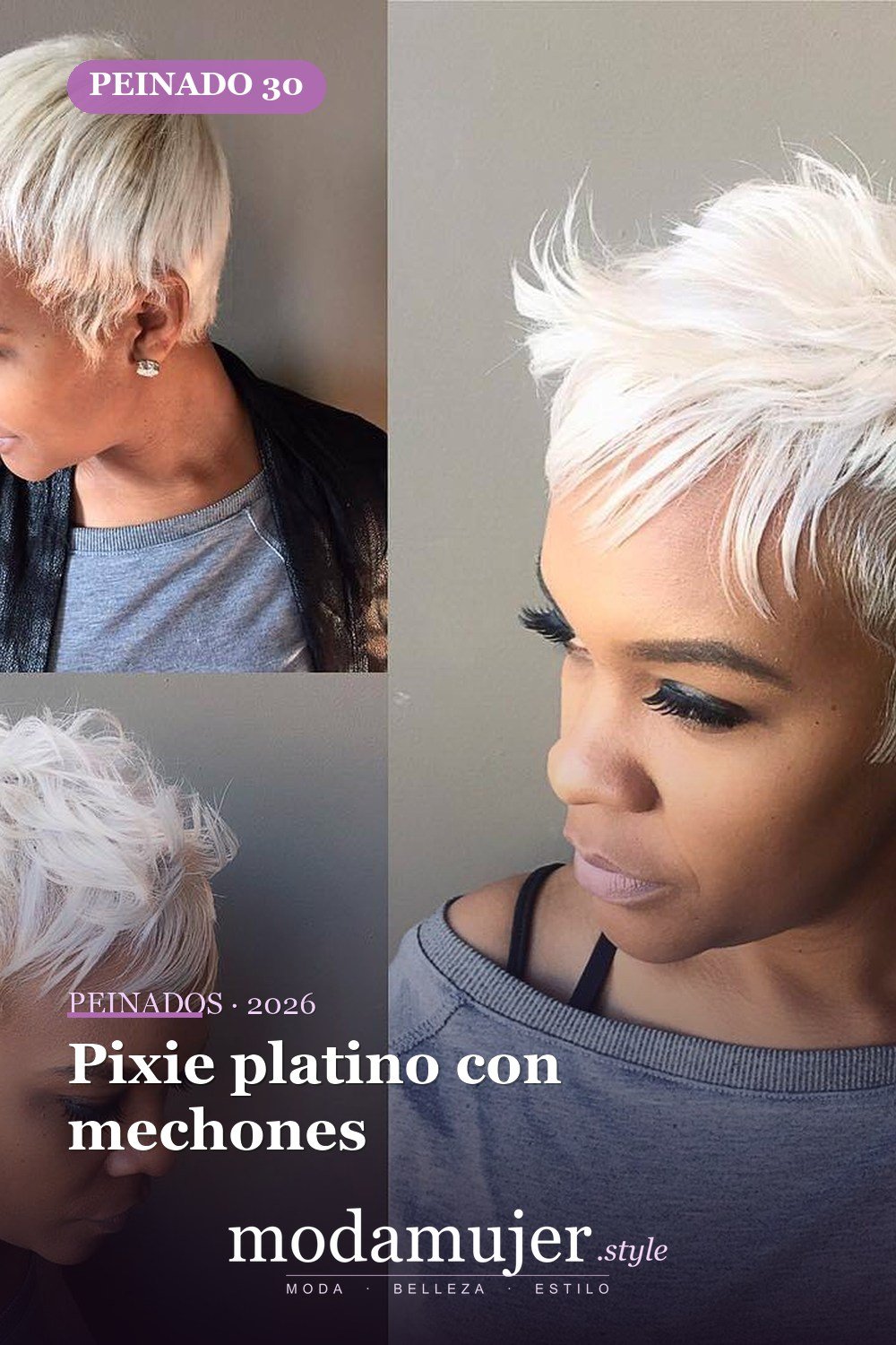 Pixie platino con mechones — 50 peinados cortos para mujeres negras que roban todas las miradas