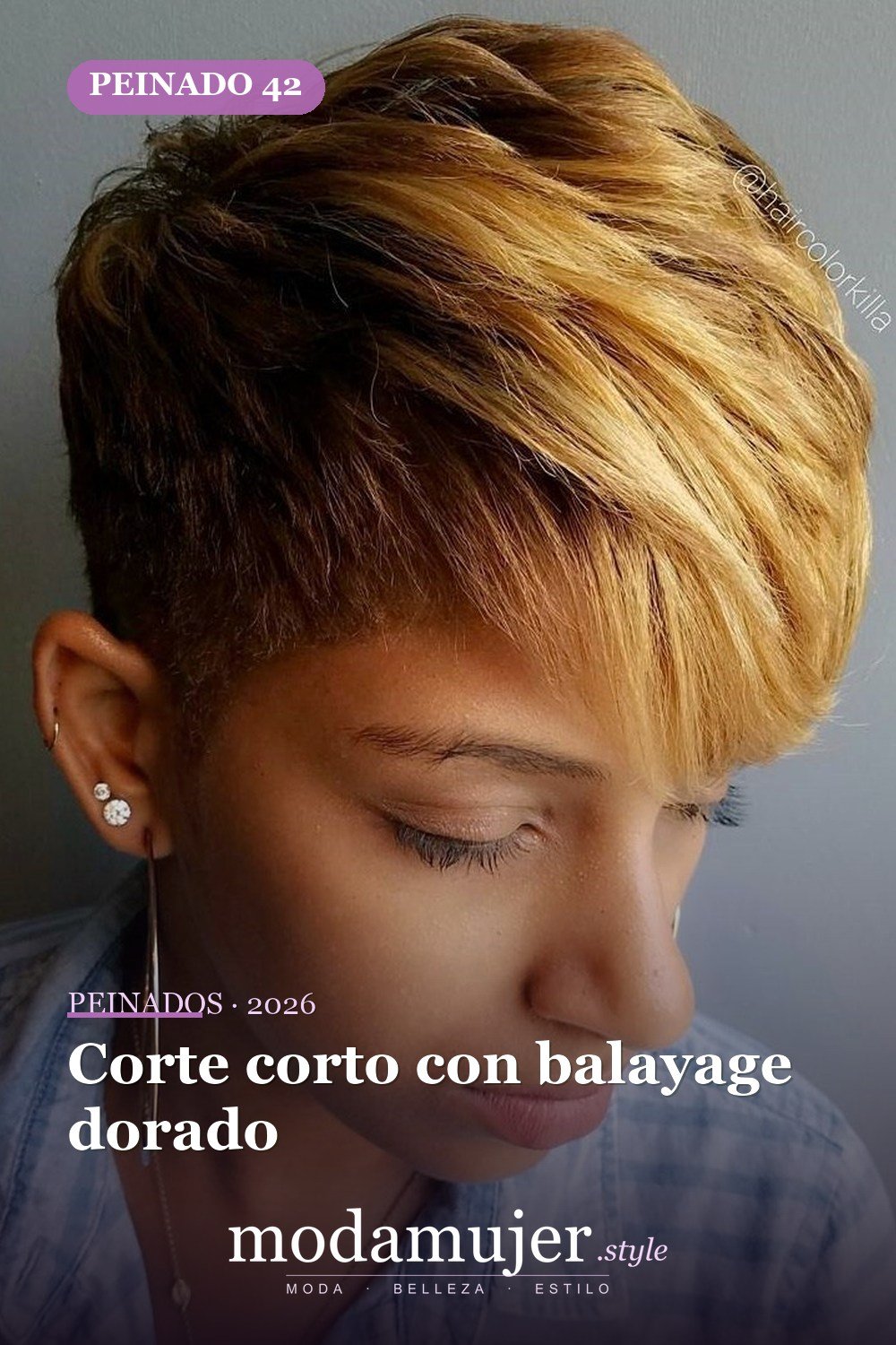 Corte corto con balayage dorado — 50 peinados cortos para mujeres negras que roban todas las miradas