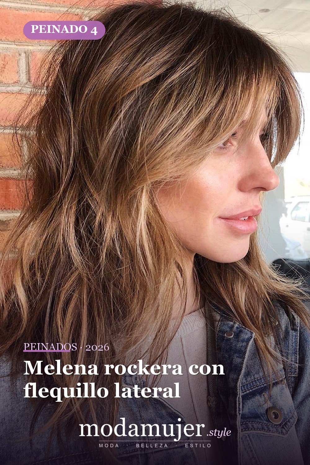 Melena rockera con flequillo lateral — 50 peinados de longitud media sin falla para cabello fino