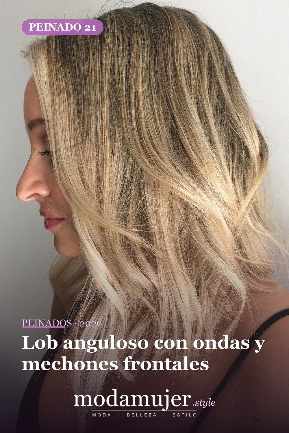 Lob anguloso con ondas y mechones frontales — 50 peinados de longitud media sin falla para cabello fino