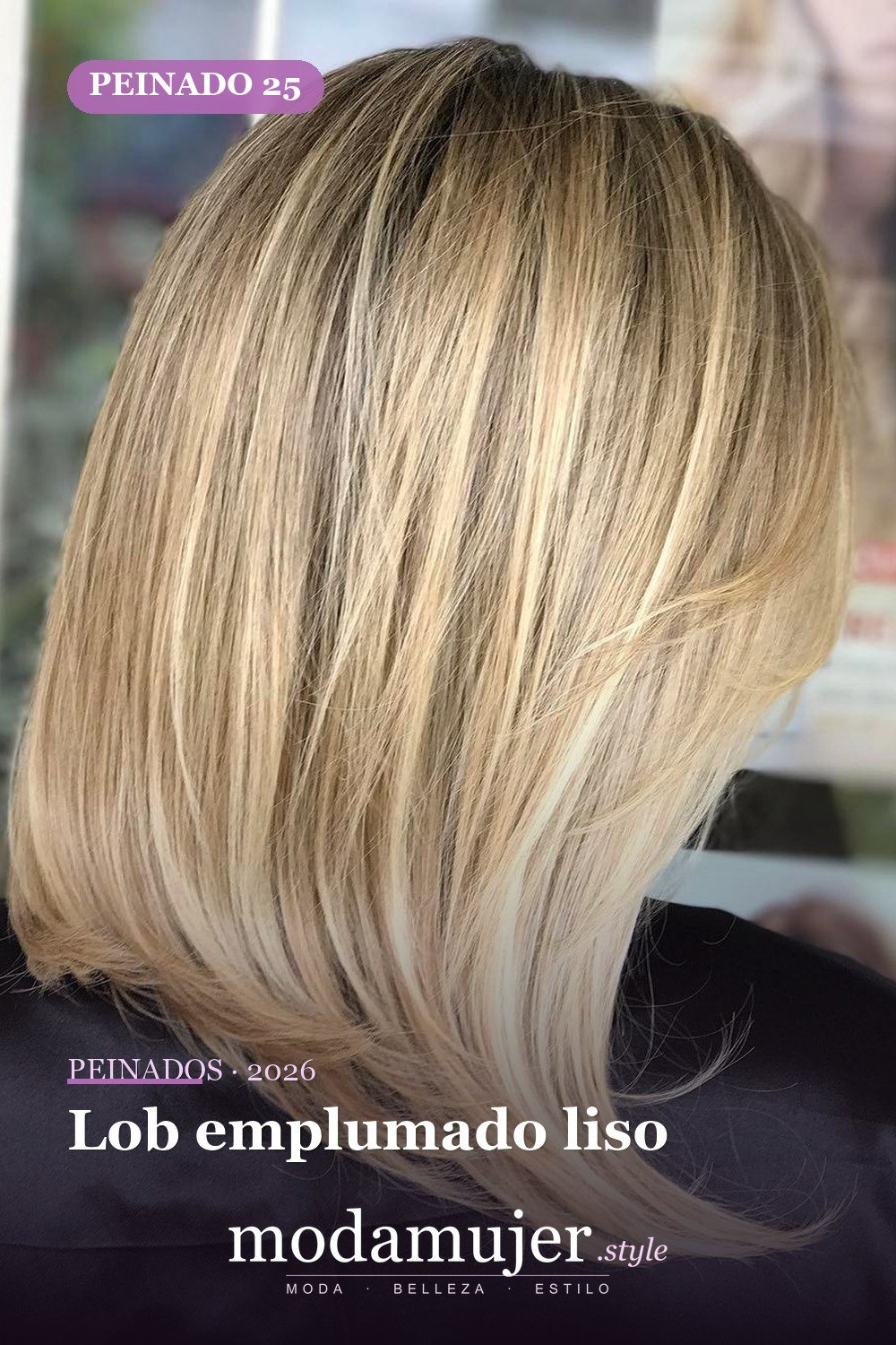 Lob emplumado liso — 50 peinados de longitud media sin falla para cabello fino