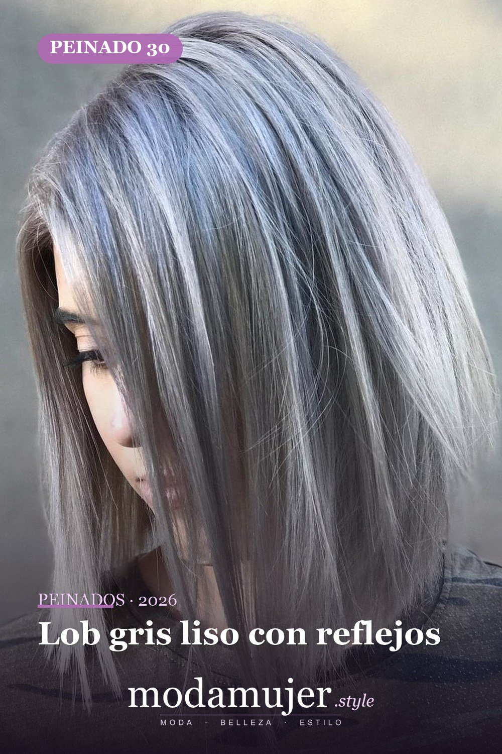 Lob gris liso con reflejos — 50 peinados de longitud media sin falla para cabello fino
