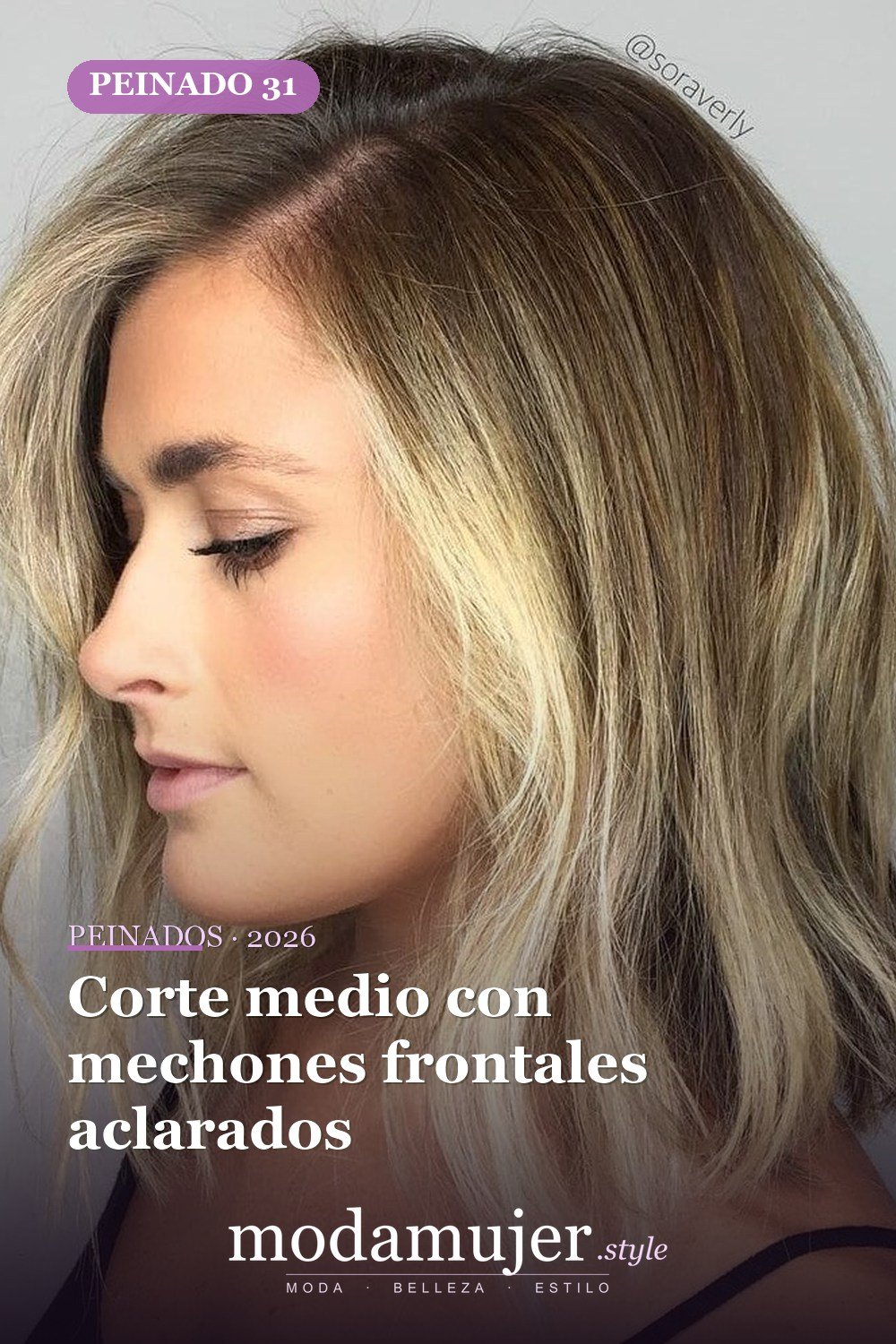Corte medio con mechones frontales aclarados — 50 peinados de longitud media sin falla para cabello fino