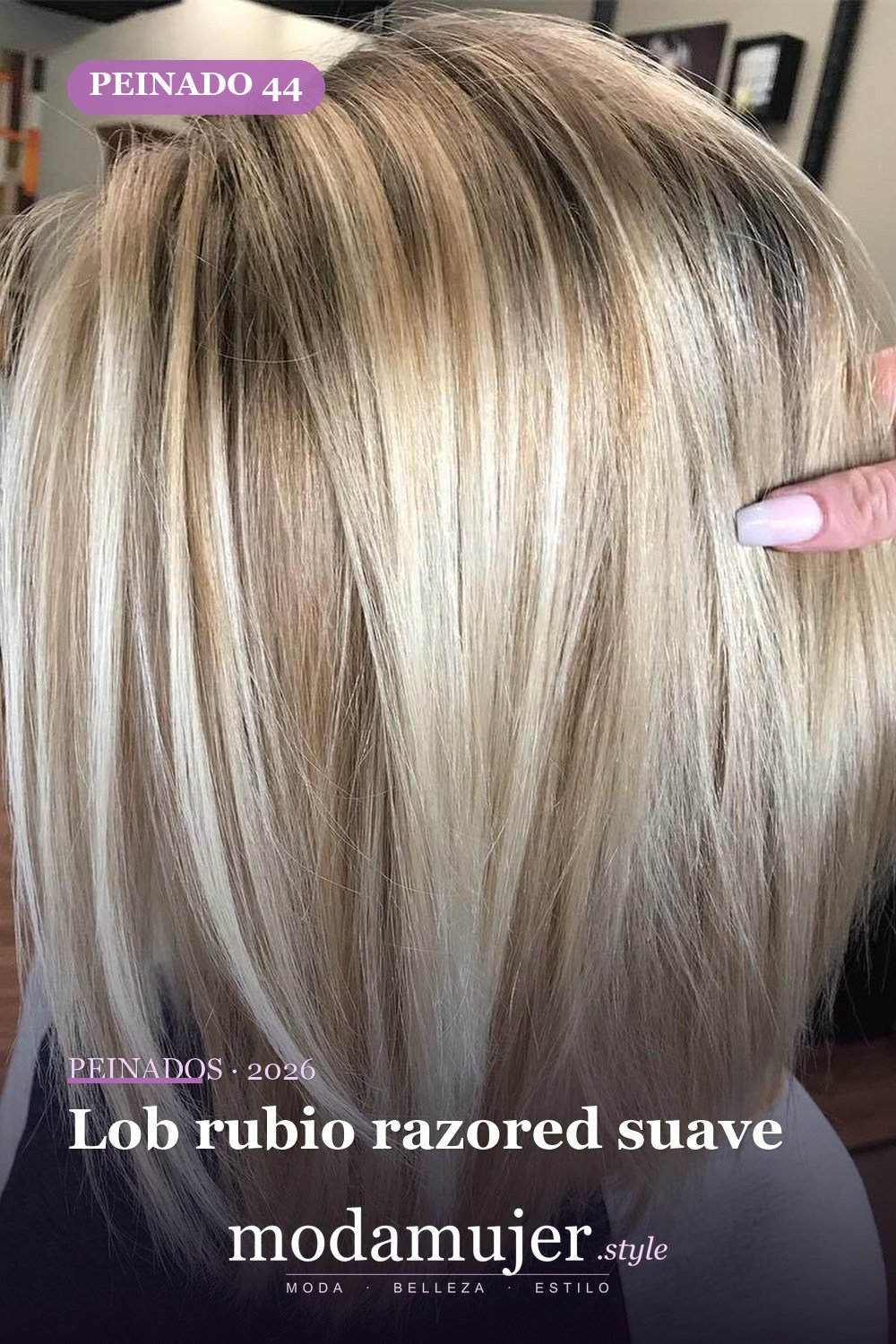 Lob rubio razored suave — 50 peinados de longitud media sin falla para cabello fino