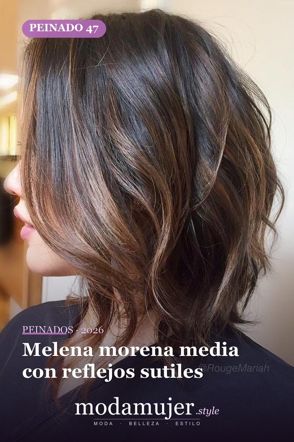 Melena morena media con reflejos sutiles — 50 peinados de longitud media sin falla para cabello fino