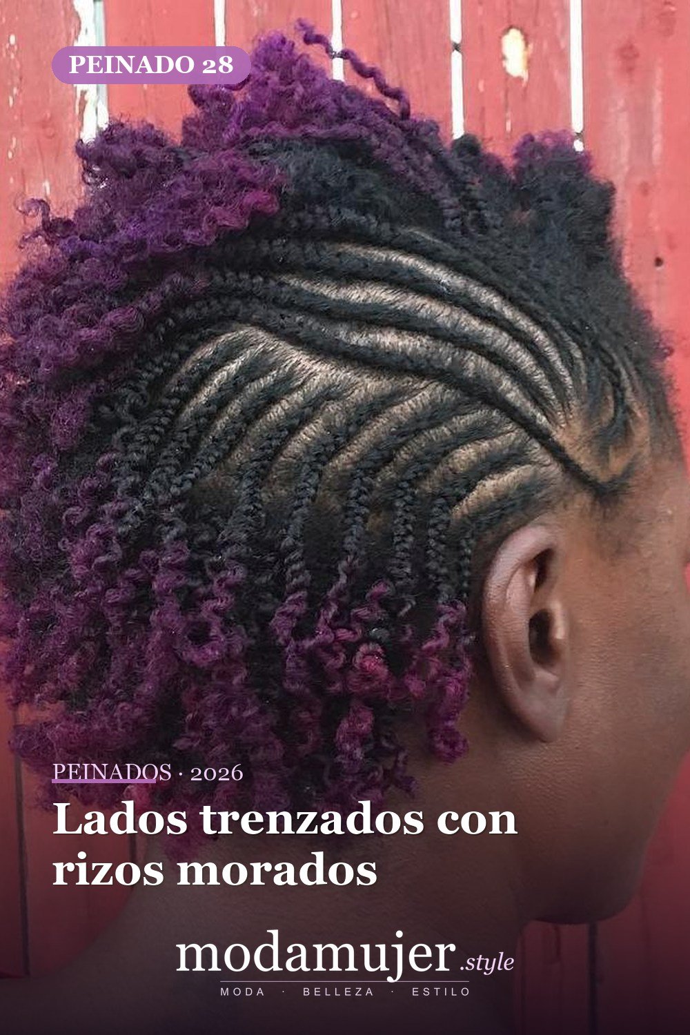 Lados trenzados con rizos morados — 50 peinados impresionantes para cabello natural corto
