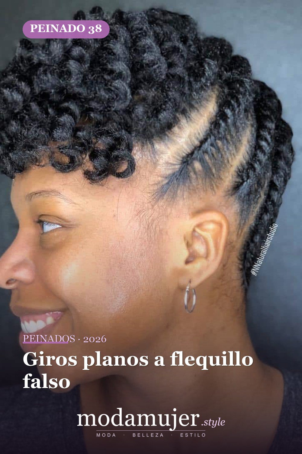 Giros planos a flequillo falso — 50 peinados impresionantes para cabello natural corto