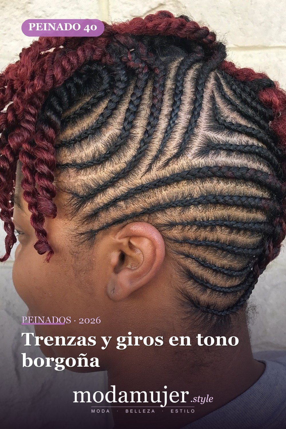 Trenzas y giros en tono borgoña — 50 peinados impresionantes para cabello natural corto